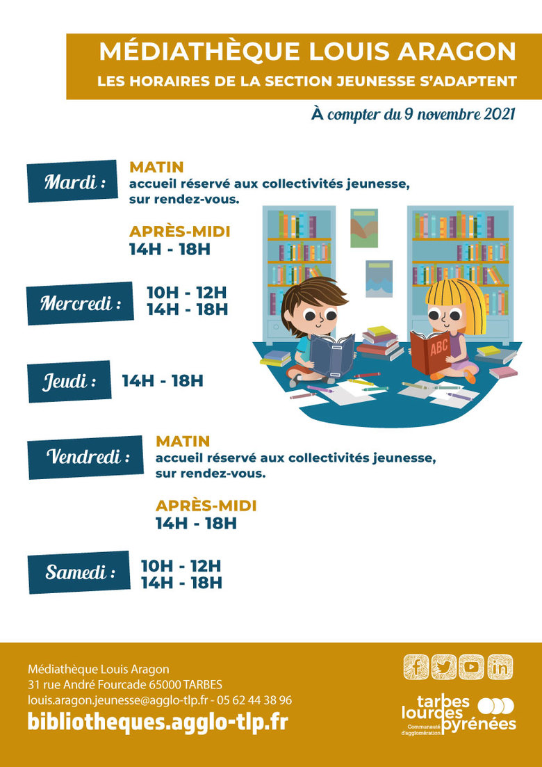 Médiathèque Louis Aragon - horaires section Jeunesse
