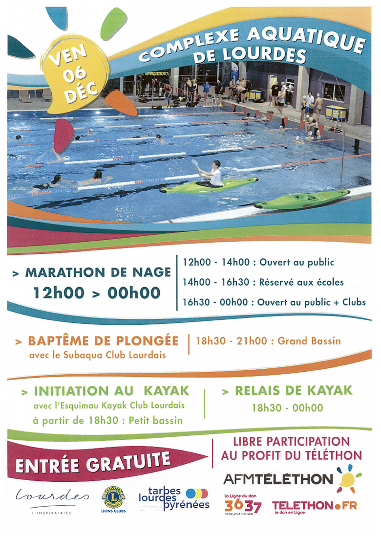 Animations Téléthon au Complexe aquatique de Lourdes