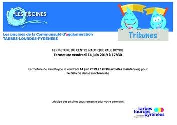 Centre Nautique Paul Boyrio : Fermeture 14 juin à 17h30 - Gala Danse Synchronisée